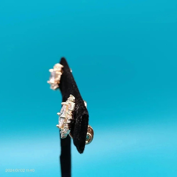 TJG Gold Tone Square Baguette Rhinestone Clip On Earrings - Picture 6 of 10